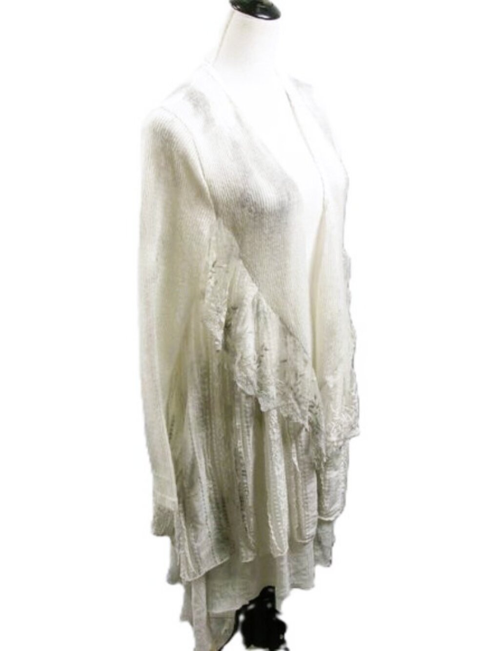 Lulu B White/Gray Lace Detail Lightweight Open Front Long Cardigan Size Small
